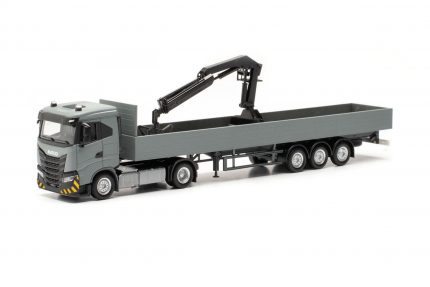 herpa 316415 Iveco S-Way ND Pritschen-Sattelzug mit Ladekran - grau/gelb 1:87 NEU + OVP
