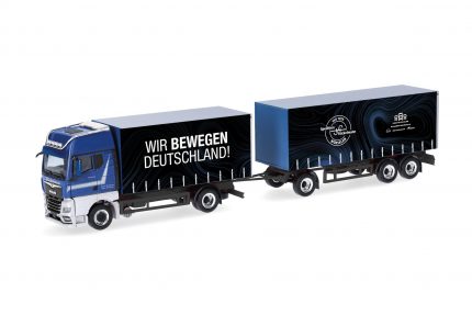 herpa 318563 MAN TGX GX Gardinenplanen-Hängerzug Stickelmann / Wir bewegen Deutschland 1:87 NEU + OVP