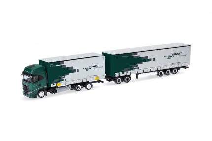Vorbestellung herpa 319607 Iveco S-Way Gardinenplanen-Hängerzug (Lang-LKW) "Spedition Schwarz " 1:87 NEU + OVP