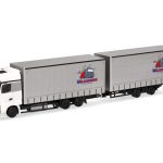 herpa 319683 Mercedes-Benz Actros Jumbogardinenplanentandem-Hängerzug mit Stapler Wilkening 1:87 NEU + OVP