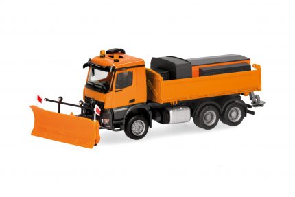 Vorbestellung herpa 320061 Mercedes-Benz Arocs 18 M Dreiseitenkipper-LKW 3achs mit Streufaufbau und Schneepflug - kommunalorange 1:87 NEU + OVP