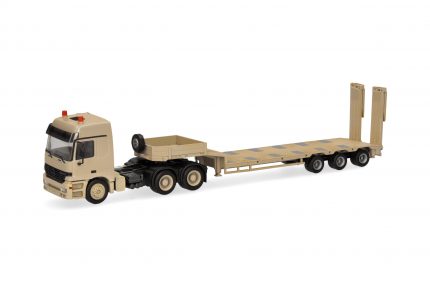 Vorbestellung herpa 747271 Mercedes-Benz Actros L (96) MP1 Tieflade-Sattelzug "Belgische Armee" - sandbeige (Belgien) 1:87 NEU + OVP