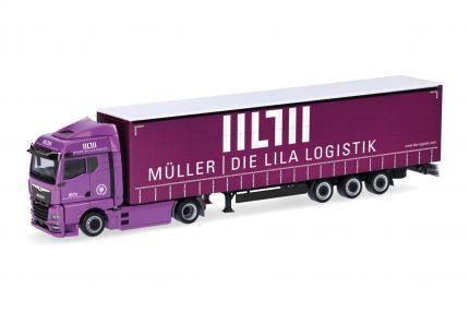 Vorbestellung herpa 320801 MAN eTGX GM Volumenplanen-Sattelzug "Müller - Die lila Logistik" (Baden-Württemberg/Besigheim) 1:87 NEU + OVP