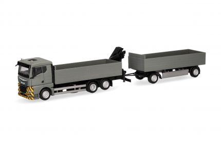 Vorbestellung herpa 320825 MAN TGX GN Pritschen-Hängerzug mit Ladekran - grau/gelb 1:87 NEU + OVP