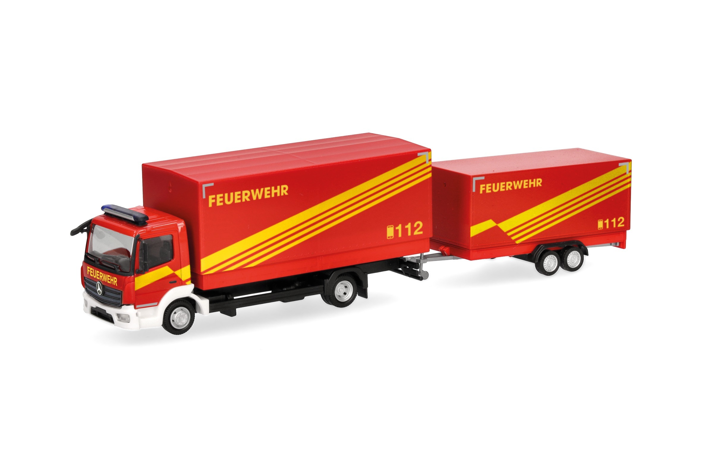 321266 Vorbestellung herpa 321266 Mercedes-Benz Atego `13 Planen-LKW mit Planen-Anhänger "Feuerwehr GW Logistik" 1:87 NEU + OVP – Bild 1