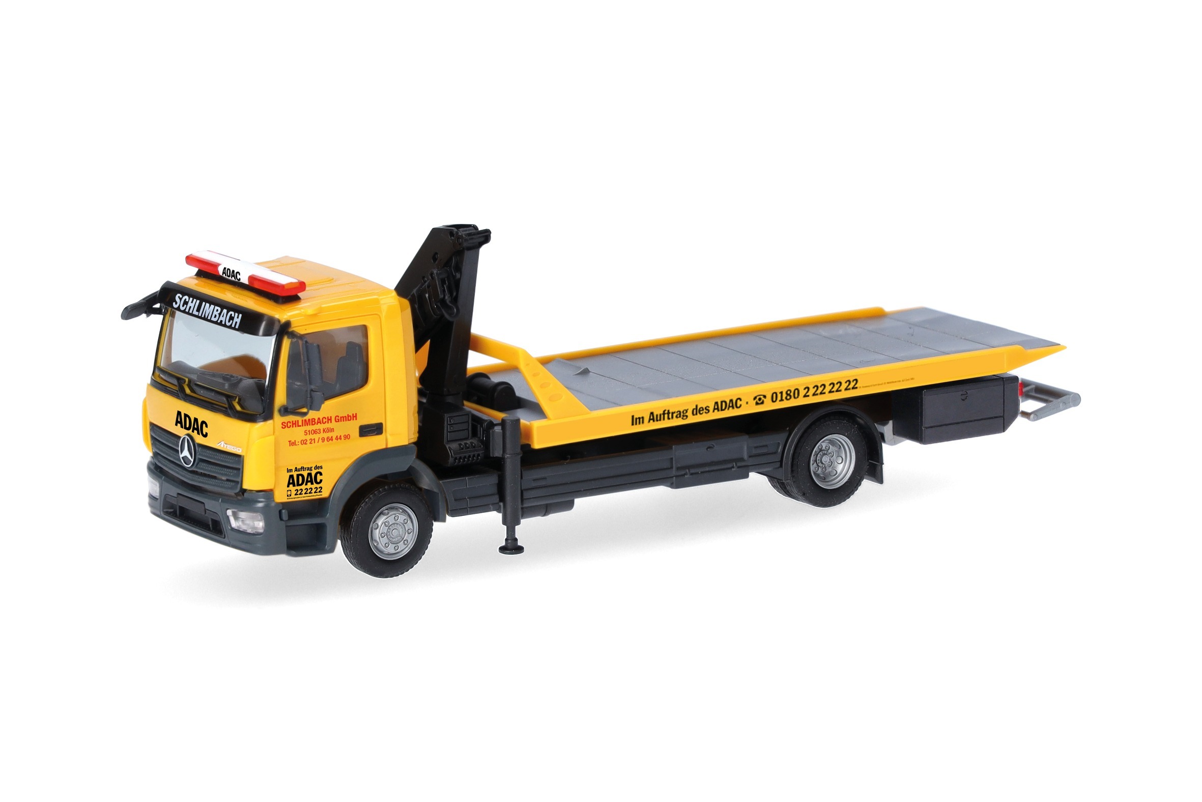 321273 Vorbestellung herpa 321273 Mercedes-Benz Atego 13 Plateau-Abschlepp-LKW "ADAC/Schlimbach" 1:87 NEU + OVP – Bild 1