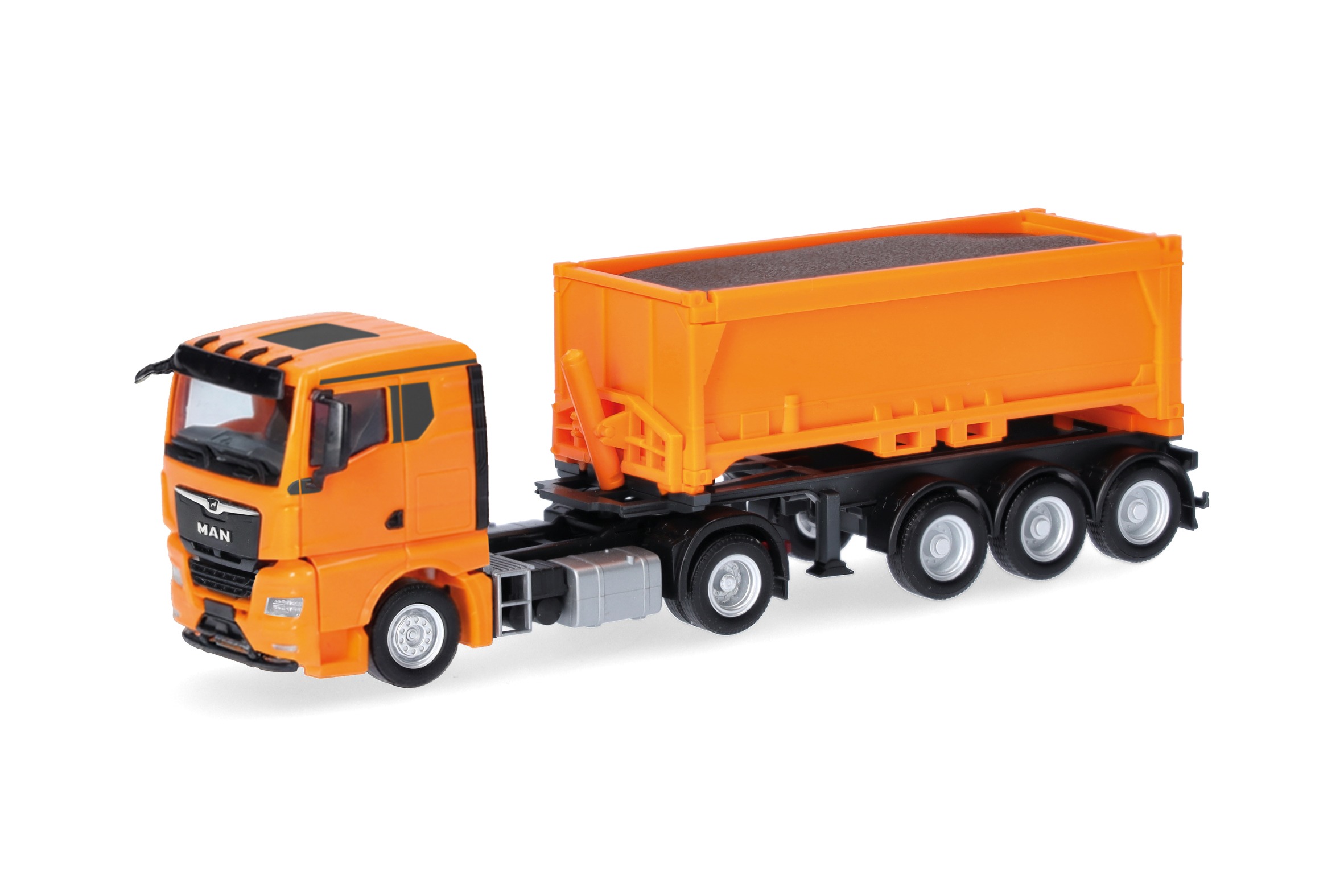 321310 Vorbestellung herpa 321310 MAN TGX GN Abraummulden-Sattelzug mit Ladegut - kommunalorange 1:87 NEU + OVP – Bild 1