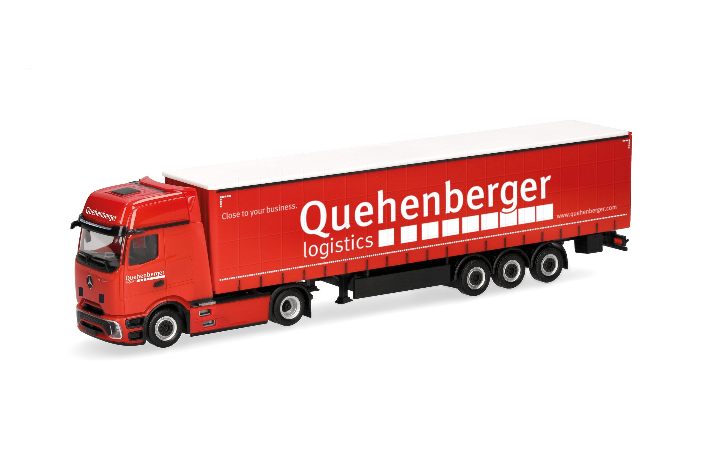 321334 Vorbestellung herpa 321334 Mercedes-Benz Actros L ProCabin Gigaspace Gardinenplanen-Sattelzug "Quehenberger" (A) 1:87 NEU + OVP – Bild 1