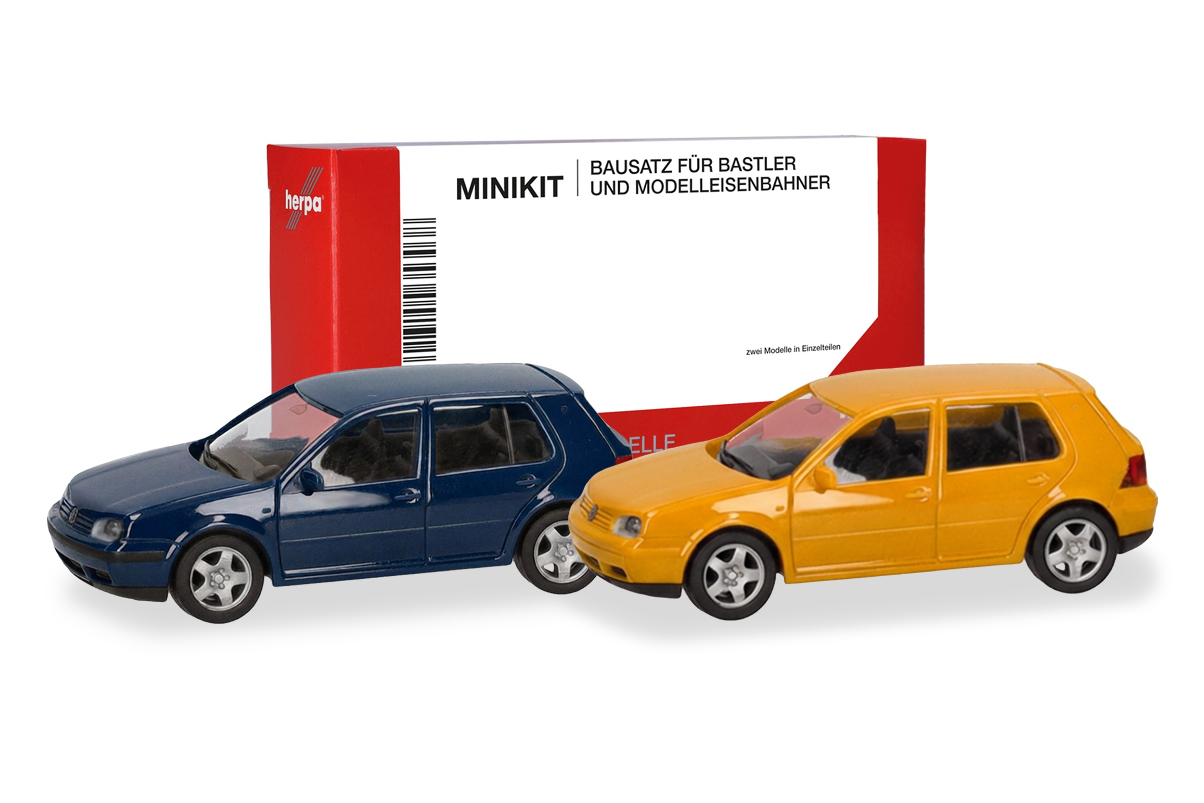 013956-002 Vorbestellung herpa 013956-002 MiniKit VW Golf IV (4-türig) - gelb und blau 1:87 NEU + OVP – Bild 1