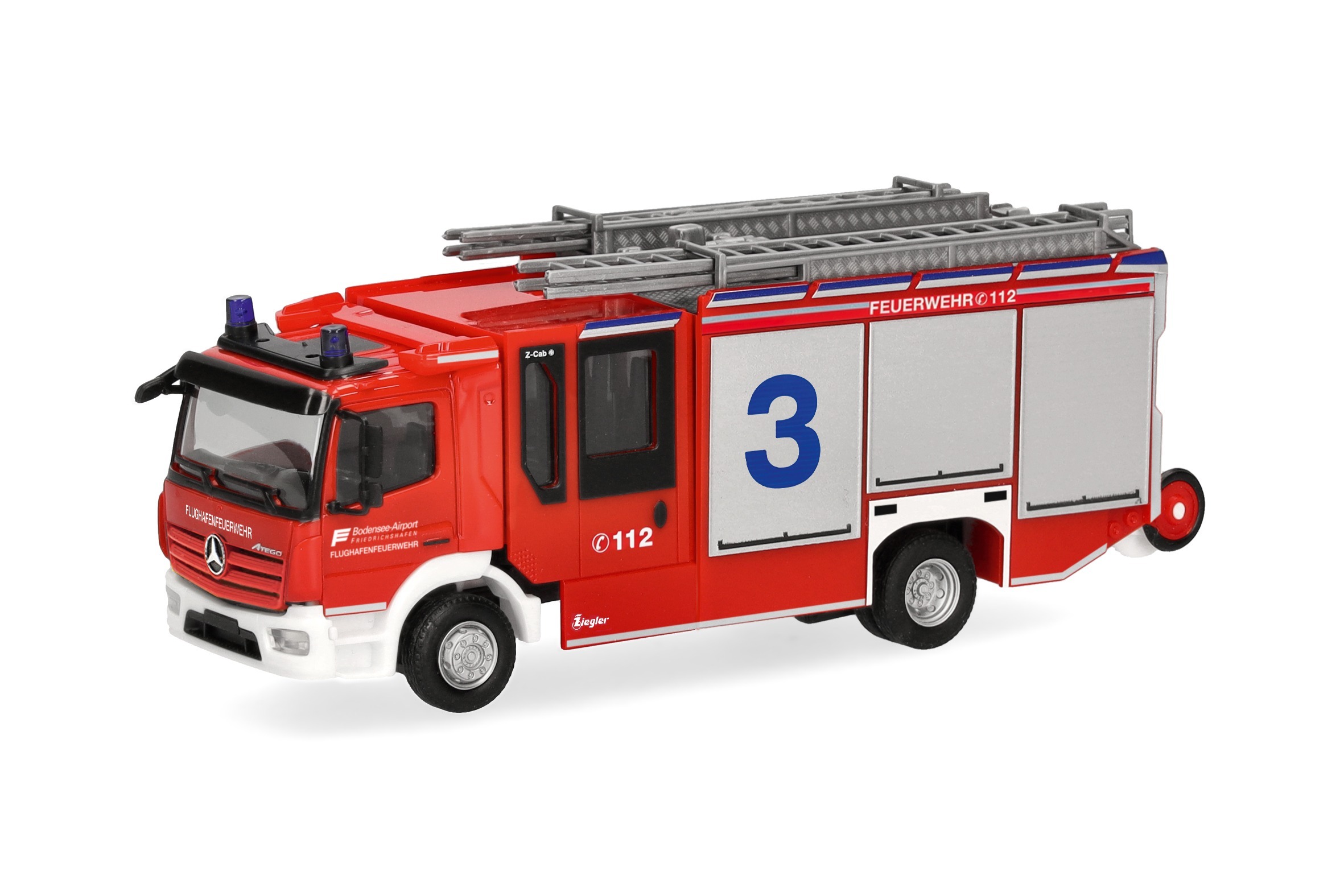 099349 Vorbestellung herpa 099349 Mercedes-Benz Atego 13 Ziegler Z-Cab "Flughafen-Feuerwehr Friedrichshafen" 1:87 NEU + OVP – Bild 1
