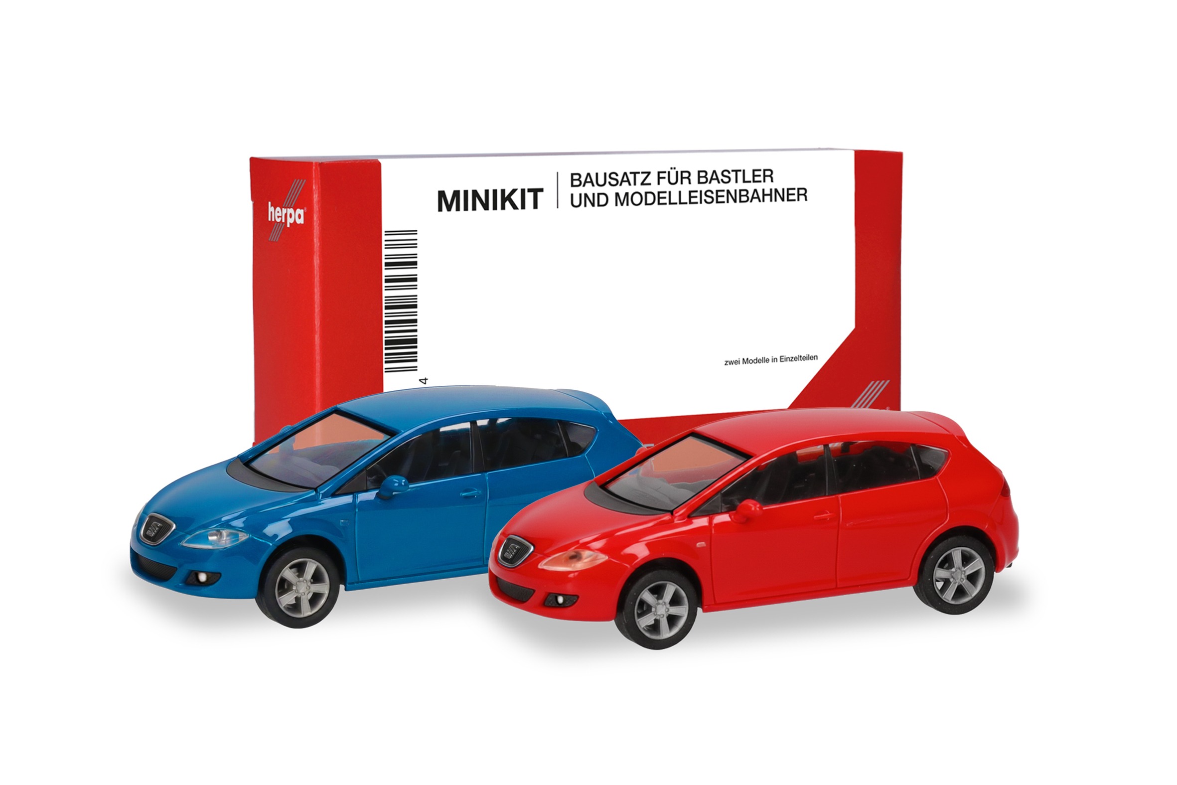013970-003 Vorbestellung herpa 013970-003 MiniKit Seat Leon - verkehrsrot/verkehrsblau (2 Stück) 1:87 NEU + OVP – Bild 1