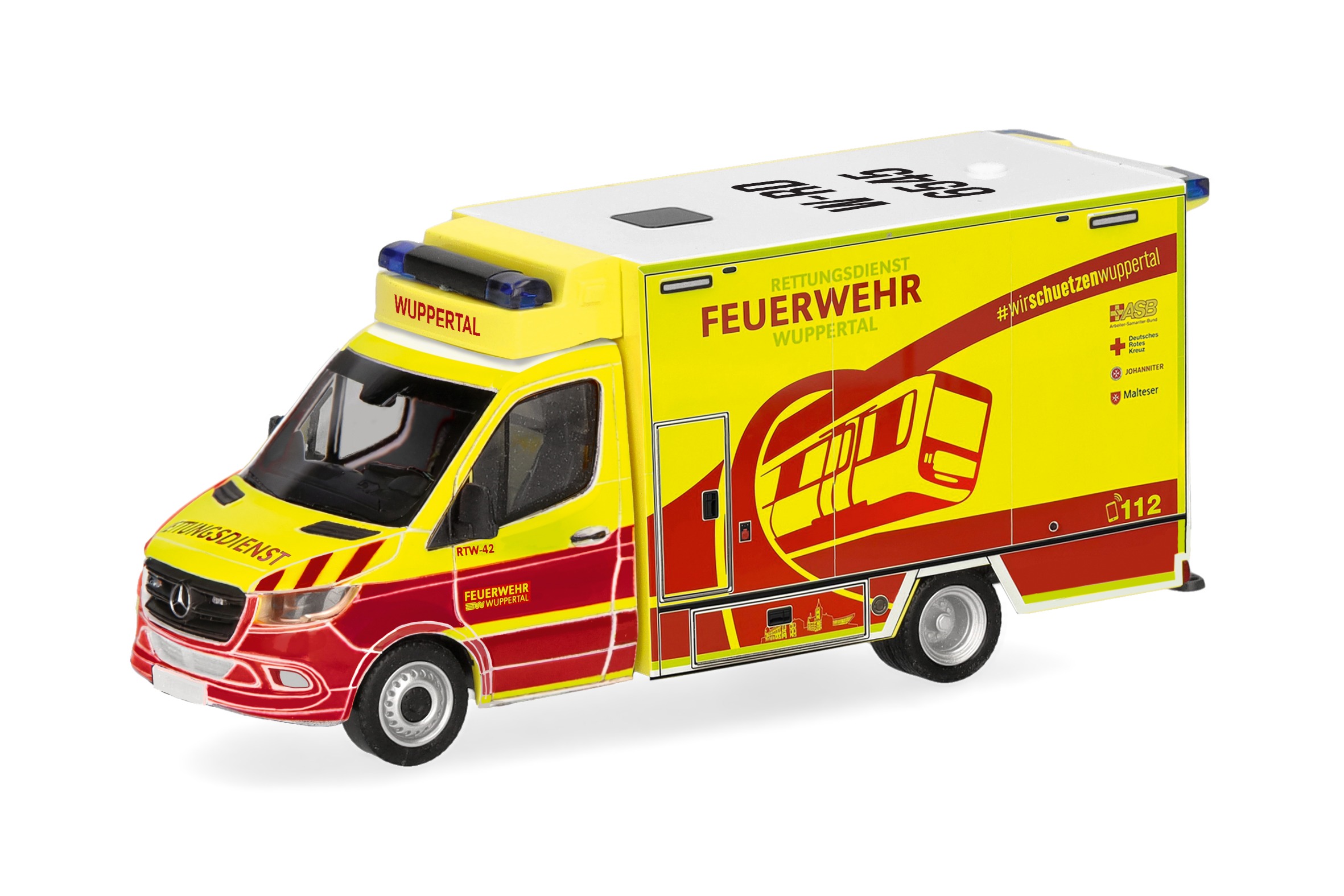 099752 Vorbestellung herpa 099752 Mercedes-Benz Sprinter 18 Fahrtec RTW "Feuerwehr Wuppertal" 1:87 NEU + OVP – Bild 1