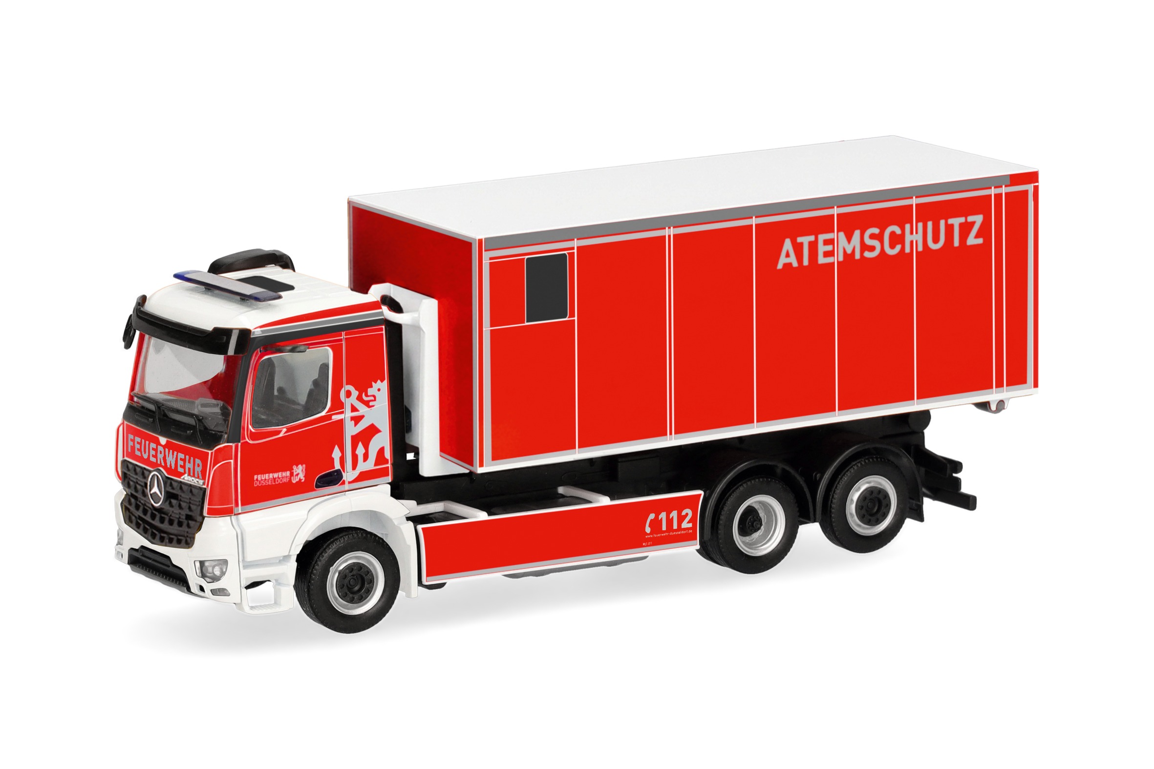 099776 Vorbestellung herpa 099776 Mercedes-Benz Arocs M Wechsellader-LKW "Feuerwehr Düsseldorf/Atemschutz" 1:87 NEU + OVP – Bild 1