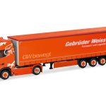 Vorbestellung herpa 320771 Scania CS 20 Hochdach Gardinenplanen-Sattelzug "Mischa Berger Transporte/Gebrüder Weiss" (CH/A) 1:87 NEU + OVP