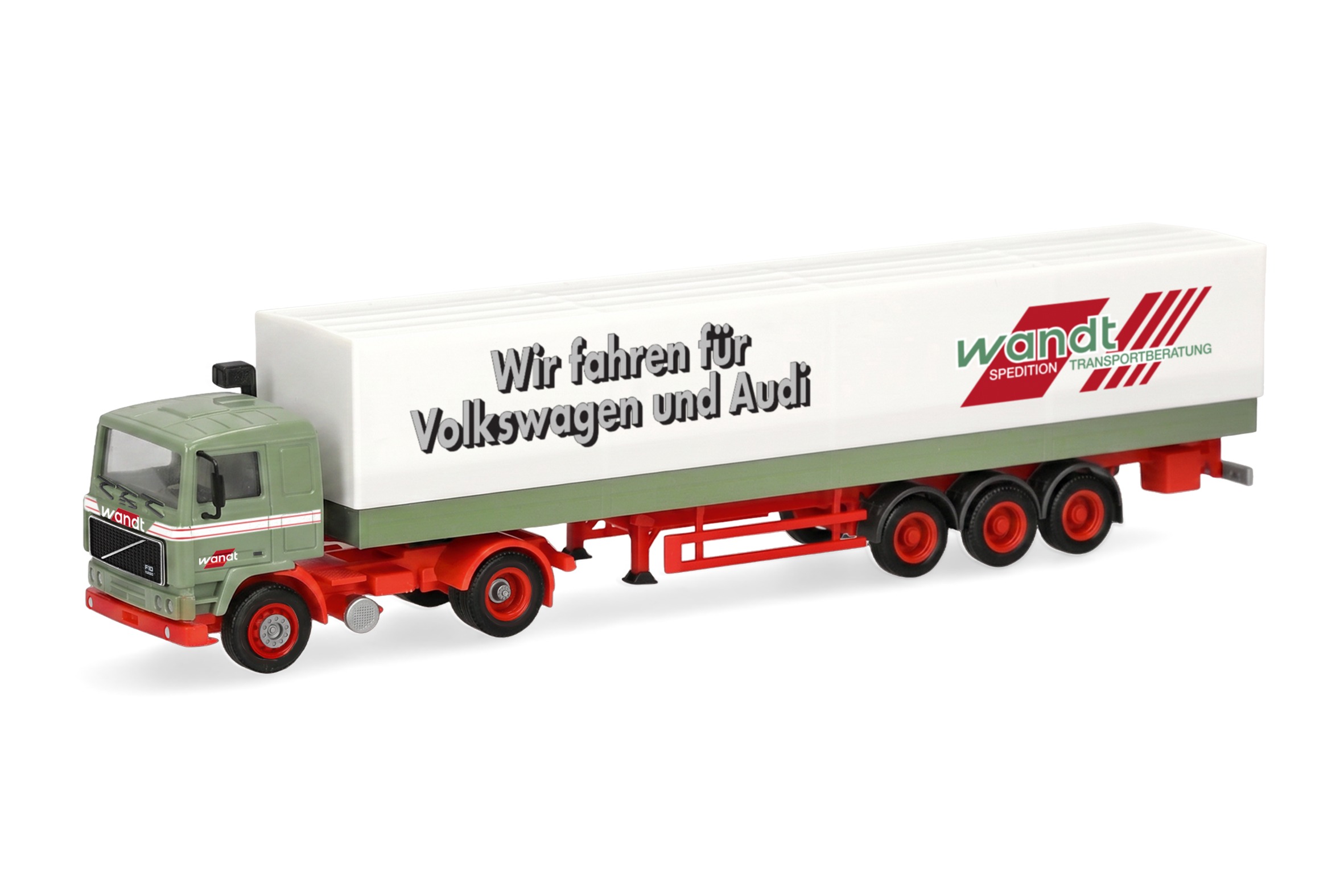 322126 Vorbestellung herpa 322126 Volvo F10 Planen-Sattelzug "Wandt/Wir fahren für Volkswagen und Audi" 1:87 NEU + OVP – Bild 1